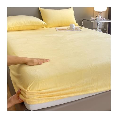 GBHMJU Samt Spannbettlaken Winter Plüsch Warme kuschelige Premium Cashmere Touch Bettlaken Fleece Plüsch Betttuch für Hohe Matratze Steghöhe 25 cm(Yellow,180x200cm+48x74cm x2) von GBHMJU