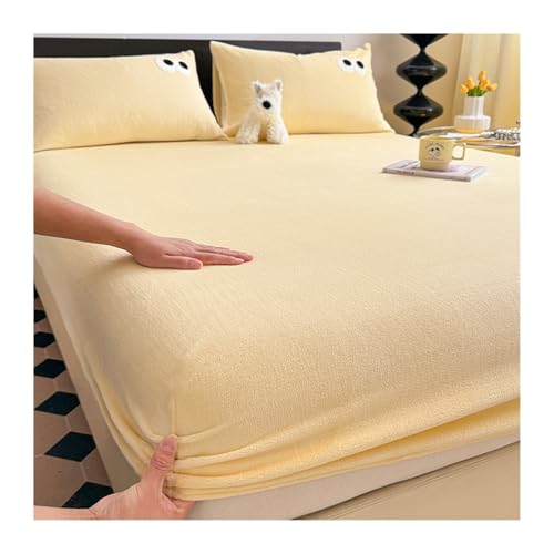 GBHMJU Samt Spannbettlaken Winter Plüsch Warme kuschelige Premium Cashmere Touch Bettlaken Fleece Plüsch Betttuch für Hohe Matratze Steghöhe 25 cm(Yellow A,180x200+25cm) von GBHMJU