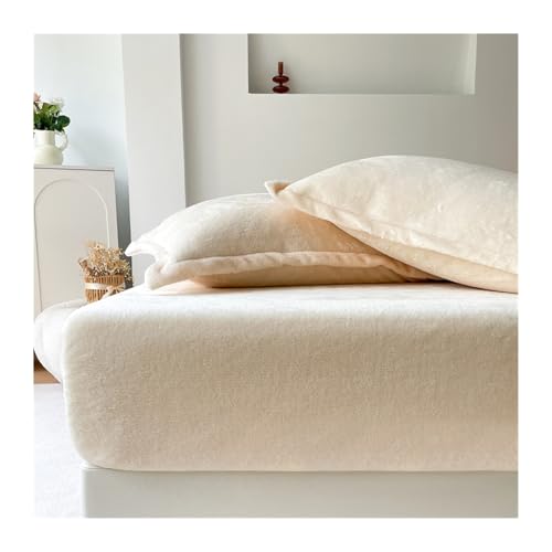 GBHMJU Samt-Spannbetttuch 120x200 150x200 180x200 Luxuriöses ultraweiches Winter Plüsch Premium Cashmere Touch Spannbetttuch Fleece Bettlaken(Beige,150x200+25cm) von GBHMJU