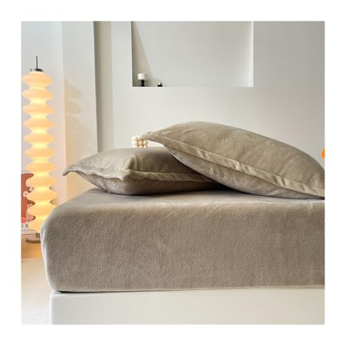 GBHMJU Samt-Spannbetttuch 120x200 150x200 180x200 Luxuriöses ultraweiches Winter Plüsch Premium Cashmere Touch Spannbetttuch Fleece Bettlaken(Brown,180x200cm+48x74cm x2) von GBHMJU