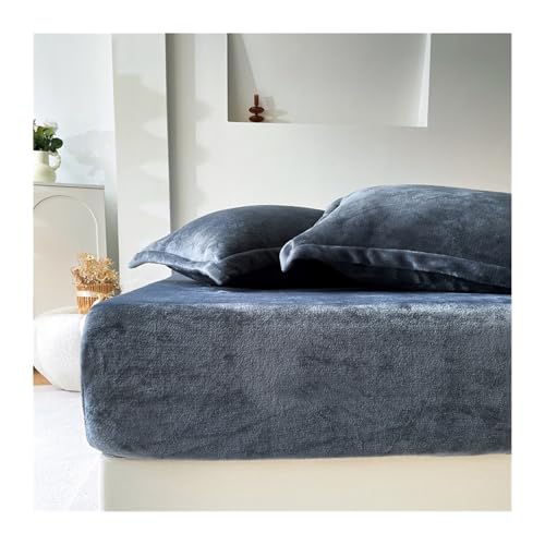 GBHMJU Samt-Spannbetttuch 120x200 150x200 180x200 Luxuriöses ultraweiches Winter Plüsch Premium Cashmere Touch Spannbetttuch Fleece Bettlaken(Dark Grey,150x200cm+48x74cm x2) von GBHMJU