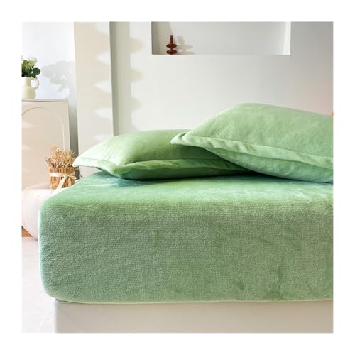 GBHMJU Samt-Spannbetttuch 120x200 150x200 180x200 Luxuriöses ultraweiches Winter Plüsch Premium Cashmere Touch Spannbetttuch Fleece Bettlaken(Grass Green,150x200cm+48x74cm x2) von GBHMJU