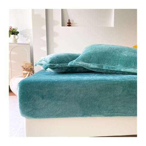 GBHMJU Samt-Spannbetttuch 120x200 150x200 180x200 Luxuriöses ultraweiches Winter Plüsch Premium Cashmere Touch Spannbetttuch Fleece Bettlaken(Green,150x200cm+48x74cm x2) von GBHMJU