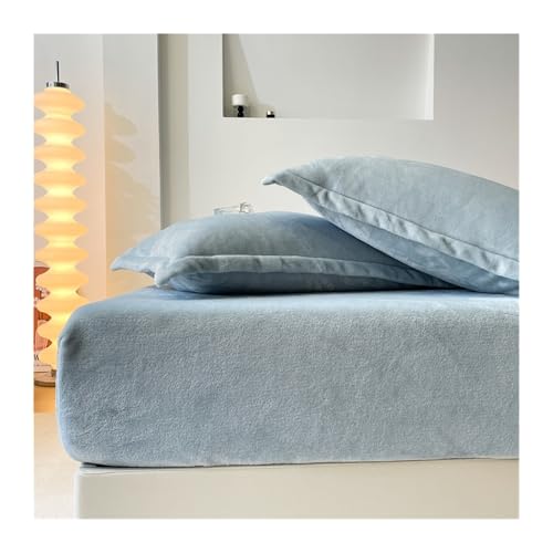 GBHMJU Samt-Spannbetttuch 120x200 150x200 180x200 Luxuriöses ultraweiches Winter Plüsch Premium Cashmere Touch Spannbetttuch Fleece Bettlaken(Light Blue,180x200cm+48x74cm x2) von GBHMJU