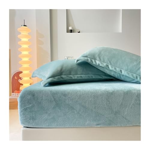 GBHMJU Samt-Spannbetttuch 120x200 150x200 180x200 Luxuriöses ultraweiches Winter Plüsch Premium Cashmere Touch Spannbetttuch Fleece Bettlaken(Light Green,120x200cm+48x74cm x2) von GBHMJU
