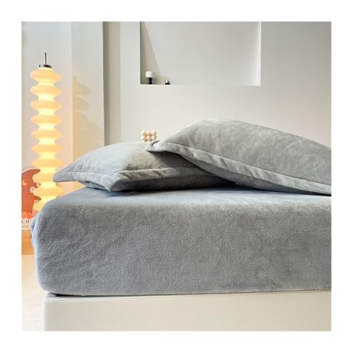 GBHMJU Samt-Spannbetttuch 120x200 150x200 180x200 Luxuriöses ultraweiches Winter Plüsch Premium Cashmere Touch Spannbetttuch Fleece Bettlaken(Light Grey,180x200cm+48x74cm x2) von GBHMJU