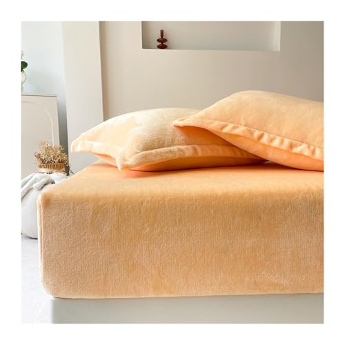 GBHMJU Samt-Spannbetttuch 120x200 150x200 180x200 Luxuriöses ultraweiches Winter Plüsch Premium Cashmere Touch Spannbetttuch Fleece Bettlaken(Orange,180x200+25cm) von GBHMJU