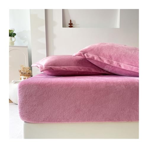 GBHMJU Samt-Spannbetttuch 120x200 150x200 180x200 Luxuriöses ultraweiches Winter Plüsch Premium Cashmere Touch Spannbetttuch Fleece Bettlaken(Pink,150x200cm+48x74cm x2) von GBHMJU