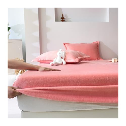 GBHMJU Samt-Spannbetttuch 120x200 150x200 180x200 Luxuriöses ultraweiches Winter Plüsch Premium Cashmere Touch Spannbetttuch Fleece Bettlaken(Pink A,180x200+25cm) von GBHMJU
