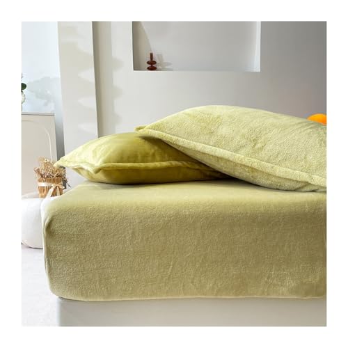 GBHMJU Samt-Spannbetttuch 120x200 150x200 180x200 Luxuriöses ultraweiches Winter Plüsch Premium Cashmere Touch Spannbetttuch Fleece Bettlaken(Yellow,150x200cm+48x74cm x2) von GBHMJU