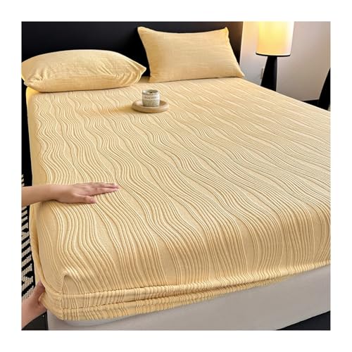 GBHMJU Samt-Spannbetttuch 90x200cm bis 200x220cm Winter Spannbettlaken Luxuriös Weich Flanell-Bettlaken für 25cm Matratze(Yellow,150x200+25cm) von GBHMJU