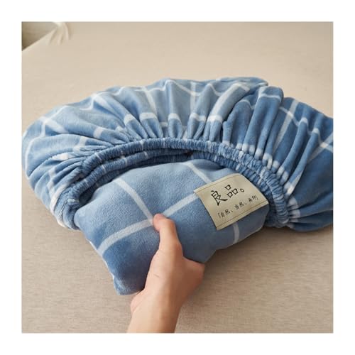 GBHMJU Samt-Spannbetttuch Double Queen Super King Fleece-Plüsch-Bettlaken luxuriös weich und flauschig Matratzenschoner warmes Flauschiges Unterlaken(Blue Grid,120x200+20cm) von GBHMJU
