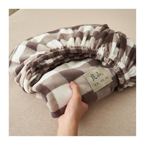GBHMJU Samt-Spannbetttuch Double Queen Super King Fleece-Plüsch-Bettlaken luxuriös weich und flauschig Matratzenschoner warmes Flauschiges Unterlaken(Brown Grid,150x200cm+48x74cm x2) von GBHMJU