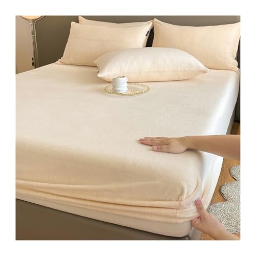 GBHMJU Winter Spannbettlaken 120x200cm bis 200x220cm Plüsch Bettlaken Flauschige Cashmere Touch Warme Spannbetttuch Flanell-Unterlaken(Beige,150x200cm+48x74cm x2) von GBHMJU