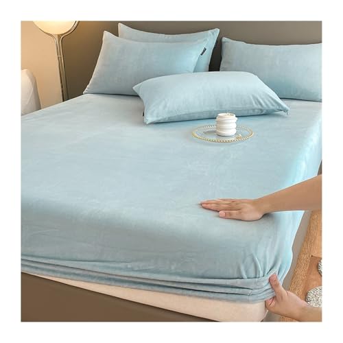 GBHMJU Winter Spannbettlaken 120x200cm bis 200x220cm Plüsch Bettlaken Flauschige Cashmere Touch Warme Spannbetttuch Flanell-Unterlaken(Blue,120x200+25cm) von GBHMJU