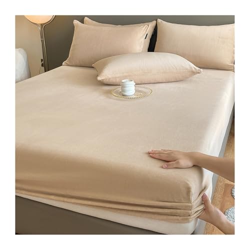 GBHMJU Winter Spannbettlaken 120x200cm bis 200x220cm Plüsch Bettlaken Flauschige Cashmere Touch Warme Spannbetttuch Flanell-Unterlaken(Camel,150x200cm+48x74cm x2) von GBHMJU