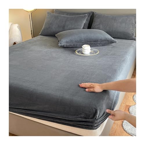 GBHMJU Winter Spannbettlaken 120x200cm bis 200x220cm Plüsch Bettlaken Flauschige Cashmere Touch Warme Spannbetttuch Flanell-Unterlaken(Dark Grey,180x200cm+48x74cm x2) von GBHMJU