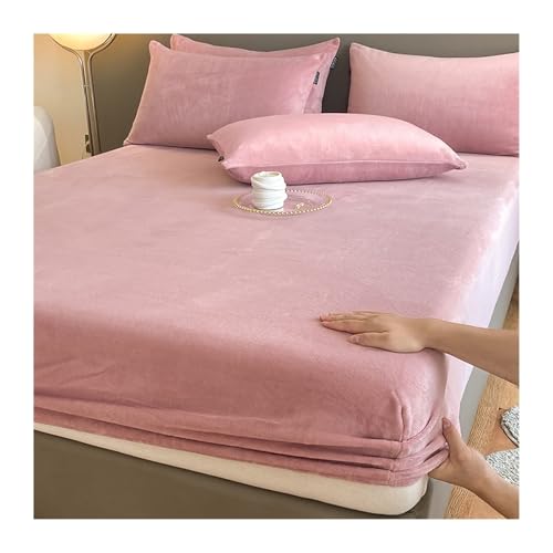 GBHMJU Winter Spannbettlaken 120x200cm bis 200x220cm Plüsch Bettlaken Flauschige Cashmere Touch Warme Spannbetttuch Flanell-Unterlaken(Pink,150x200+25cm) von GBHMJU