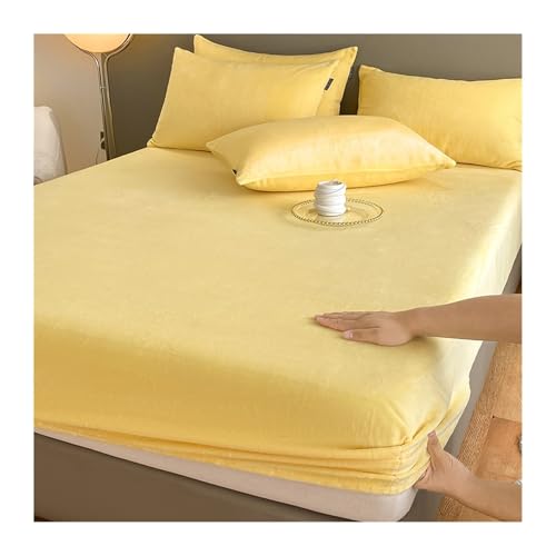 GBHMJU Winter Spannbettlaken 120x200cm bis 200x220cm Plüsch Bettlaken Flauschige Cashmere Touch Warme Spannbetttuch Flanell-Unterlaken(Yellow,150x200cm+48x74cm x2) von GBHMJU