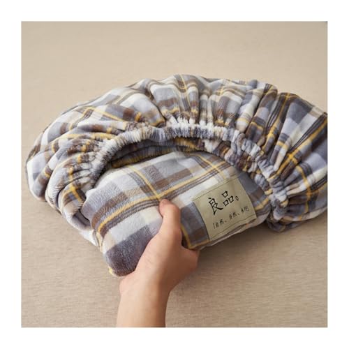 GBHMJU Winter Spannbettlaken 120x200cm bis 200x220cm Samt Warme Plüsch Bettlaken Fleece Kuschelige Spannbetttücher für Boxspringbett Hohe Matratze(Blue Grid,120x200+20cm) von GBHMJU