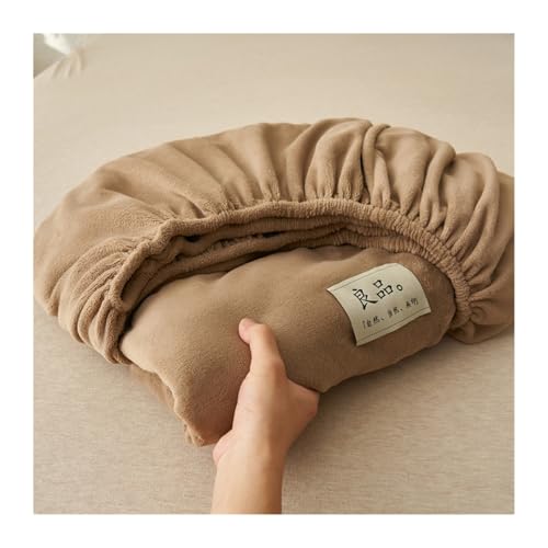 GBHMJU Winter Spannbettlaken 120x200cm bis 200x220cm Samt Warme Plüsch Bettlaken Fleece Kuschelige Spannbetttücher für Boxspringbett Hohe Matratze(Brown,150x200+20cm) von GBHMJU