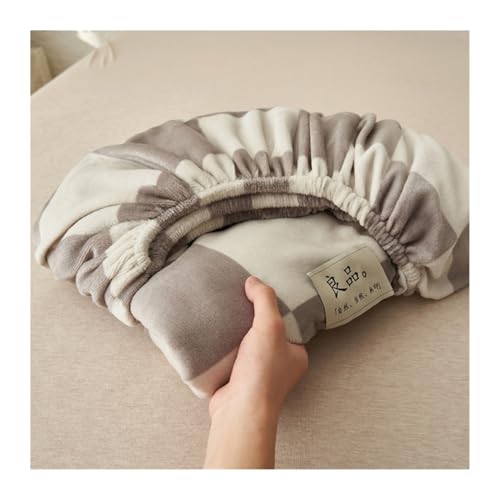GBHMJU Winter Spannbettlaken 120x200cm bis 200x220cm Samt Warme Plüsch Bettlaken Fleece Kuschelige Spannbetttücher für Boxspringbett Hohe Matratze(Gray Grid,150x200+20cm) von GBHMJU