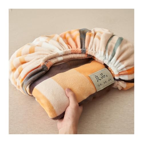 GBHMJU Winter Spannbettlaken 120x200cm bis 200x220cm Samt Warme Plüsch Bettlaken Fleece Kuschelige Spannbetttücher für Boxspringbett Hohe Matratze(Orange Grid,120x200+20cm) von GBHMJU