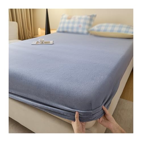 GBHMJU Winter Spannbettlaken 150x200 180x200 Samt Warm Boxspringbett Bettlaken Flanell Spannbetttuch Spannbetttücher für Hohe Matratze Steghöhe 25cm(Blue,180x200+25cm) von GBHMJU