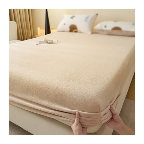 GBHMJU Winter Spannbettlaken 150x200 180x200 Samt Warm Boxspringbett Bettlaken Flanell Spannbetttuch Spannbetttücher für Hohe Matratze Steghöhe 25cm(Camel,150x200+25cm) von GBHMJU