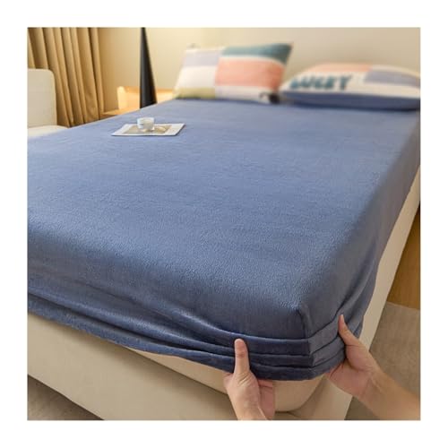 GBHMJU Winter Spannbettlaken 150x200 180x200 Samt Warm Boxspringbett Bettlaken Flanell Spannbetttuch Spannbetttücher für Hohe Matratze Steghöhe 25cm(Dark Blue,180x200cm+48x74cm x2) von GBHMJU