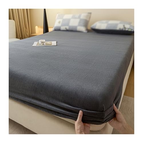 GBHMJU Winter Spannbettlaken 150x200 180x200 Samt Warm Boxspringbett Bettlaken Flanell Spannbetttuch Spannbetttücher für Hohe Matratze Steghöhe 25cm(Dark Gray,150x200cm+48x74cm x2) von GBHMJU