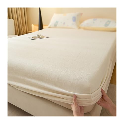GBHMJU Winter Spannbettlaken 150x200 180x200 Samt Warm Boxspringbett Bettlaken Flanell Spannbetttuch Spannbetttücher für Hohe Matratze Steghöhe 25cm(Off-White,180x200+25cm) von GBHMJU