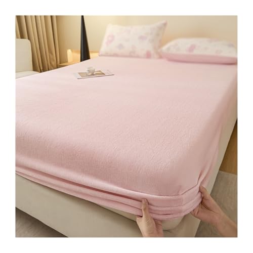 GBHMJU Winter Spannbettlaken 150x200 180x200 Samt Warm Boxspringbett Bettlaken Flanell Spannbetttuch Spannbetttücher für Hohe Matratze Steghöhe 25cm(Pink,180x200cm+48x74cm x2) von GBHMJU