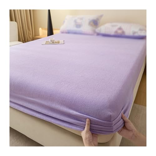 GBHMJU Winter Spannbettlaken 150x200 180x200 Samt Warm Boxspringbett Bettlaken Flanell Spannbetttuch Spannbetttücher für Hohe Matratze Steghöhe 25cm(Purple,180x200cm+48x74cm x2) von GBHMJU