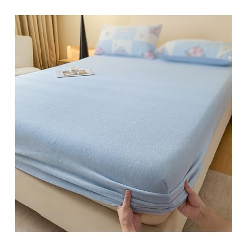 GBHMJU Winter Spannbettlaken 150x200 180x200 Samt Warm Boxspringbett Bettlaken Flanell Spannbetttuch Spannbetttücher für Hohe Matratze Steghöhe 25cm(Sky Blue,150x200+25cm) von GBHMJU