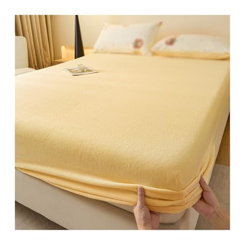 GBHMJU Winter Spannbettlaken 150x200 180x200 Samt Warm Boxspringbett Bettlaken Flanell Spannbetttuch Spannbetttücher für Hohe Matratze Steghöhe 25cm(Yellow,150x200+25cm) von GBHMJU
