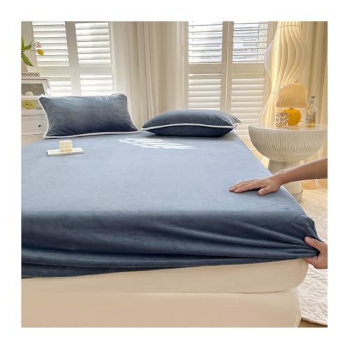 GBHMJU Winter Spannbettlaken 90x200cm bis 180x200cm Flauschige Warme Samt Bettlaken Plüsch Spannbetttuch Geeignet für 28cm Matratze(Dark Blue,150x200+28cm) von GBHMJU