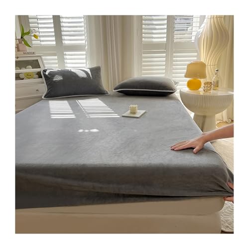 GBHMJU Winter Spannbettlaken 90x200cm bis 180x200cm Flauschige Warme Samt Bettlaken Plüsch Spannbetttuch Geeignet für 28cm Matratze(Dark Gray,90x200cm+48x74cm x1) von GBHMJU