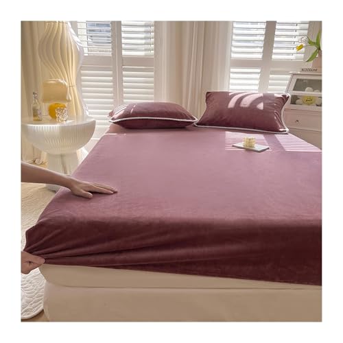 GBHMJU Winter Spannbettlaken 90x200cm bis 180x200cm Flauschige Warme Samt Bettlaken Plüsch Spannbetttuch Geeignet für 28cm Matratze(Red,90x200+28cm) von GBHMJU