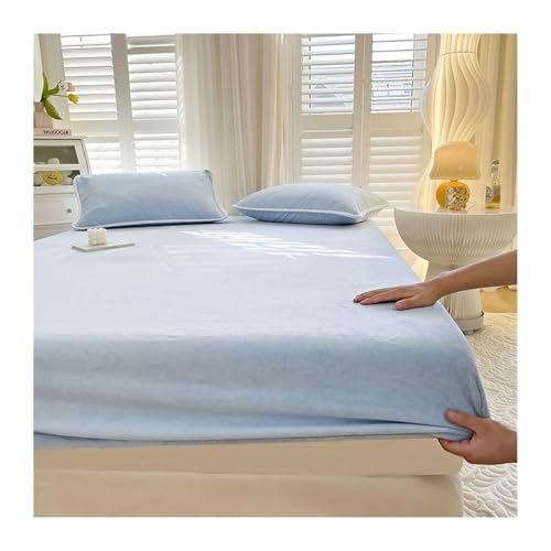 GBHMJU Winter Spannbettlaken 90x200cm bis 180x200cm Flauschige Warme Samt Bettlaken Plüsch Spannbetttuch Geeignet für 28cm Matratze(Sky Blue,180x200+28cm) von GBHMJU
