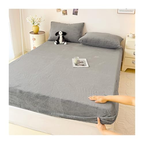 GBHMJU Winter Spannbettlaken 90x200cm bis 200x220cm Cashmere Touch Plüsch Super Soft Weich Fleece Kuschelig Spannbetttuch(Light Gray,180x200cm+48x74cm x2) von GBHMJU