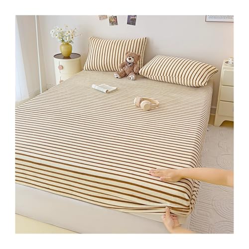 GBHMJU Winter Spannbettlaken 90x200cm bis 200x220cm Cashmere Touch Plüsch Super Soft Weich Fleece Kuschelig Spannbetttuch(Stripe A,200x220cm+48x74cm x2) von GBHMJU