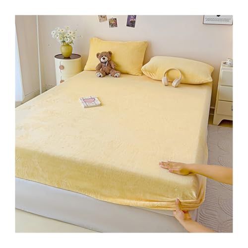 GBHMJU Winter Spannbettlaken 90x200cm bis 200x220cm Cashmere Touch Plüsch Super Soft Weich Fleece Kuschelig Spannbetttuch(Yellow,180x200cm+48x74cm x2) von GBHMJU