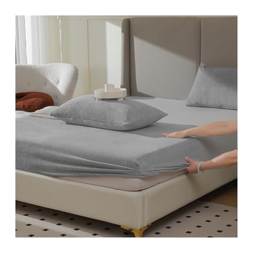 GBHMJU Winter Spannbettlaken Bettlaken 120x200cm bis 200x220cm Plüsch Warm Weich Fleece Kuschelig Flauschig Cashmere Touch Spannbetttuch(Light Gray,200x220+28cm) von GBHMJU
