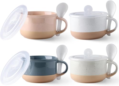 GBHOME 24oz Keramik-Suppentassen 2er-Set mit Henkeln & Deckel,Terrakotta-Unterseite & Löffel für Suppe/Müsli/Salat/Nudeln/Ramen, mikrowellengeeignet & spülmaschinenfest, Mehrfarbig GBHOME 24oz Keramik-Suppentassen 2er-Set mit Henkeln & Deckel,Terrakotta-Unterseite & Löffel für Suppe/Müsli/Salat/Nudeln/Ramen, mikrowellengeeignet & spülmaschinenfest, Mehrfarbig von GBHOME