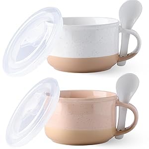 GBHOME 24oz Keramik-Suppentassen 2er-Set mit Henkeln & Deckel,Terrakotta-Unterseite & Löffel für Suppe/Müsli/Salat/Nudeln/Ramen, mikrowellengeeignet & spülmaschinenfest, Weiß & Pfirsich GBHOME 24oz Keramik-Suppentassen 2er-Set mit Henkeln & Deckel,Terrakotta-Unterseite & Löffel für Suppe/Müsli/Salat/Nudeln/Ramen, mikrowellengeeignet & spülmaschinenfest, Weiß & Pfirsich von GBHOME