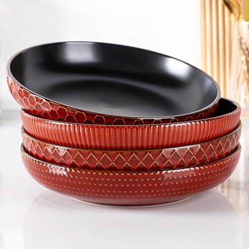 GBHOME Pasta-Schalen Set aus 4 Porzellantellern (Ø24cm) - Extra tiefe Suppen- & Nudelschalen aus Keramik für Pasta, Salat, Desserts & Familienessen - Spülmaschinenfest & stapelbar​-1250 ml von GBHOME