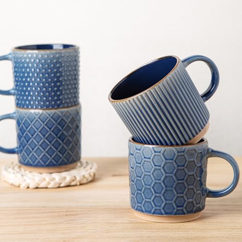 GBHOME Stapelbare Kaffeetassen 4er Set I 220ml Keramik Tassen mit Textur I Spülmaschinen- & Mikrowellengeeignet I Für Latte/Cappuccino I Moderne Geschenkidee für Männer/Frauen von GBHOME