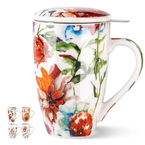 GBHOME Teetasse mit Deckel und Sieb，530ml Tasse mit Deckel zum Ziehen von losem Tee, Keramik-Tee-Ei für Teeliebhaber, Teegeschenke von GBHOME