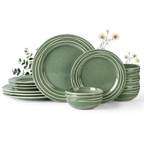 GBhome Steingut Geschirrset 4 Personen, 12-tlg Reaktive Glasur Handarbeit Geschirr Set, Mikrowellen- & Spülmaschinenfest Schüssel- und Teller Set von GBHOME